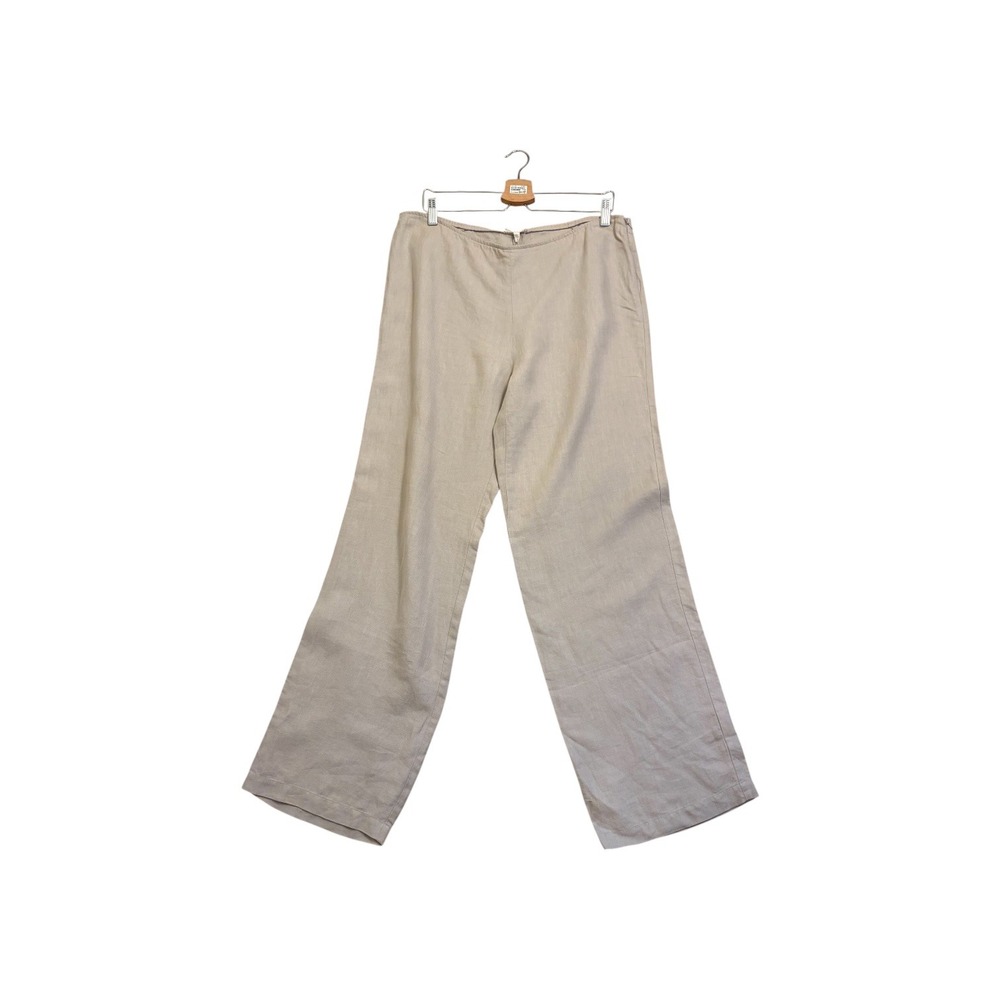 Eileen Fisher Pants Womens M Beige 100% Linen Wide Leg Side Zip Casual Trousers